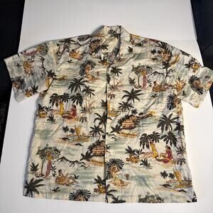Newt Honolulu Hawaiian Shirt Mens XL Beige/ivory Hawaiian Life Print Cotton